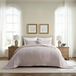 EVERGRACEHOME Cotton Gauze King Bedspread, Ultra Soft Prewashed Pick Stitch Matelass Coverlet, Lightweight Oversized King Quilt Bedding Set for All Season, w/ 2 Shams, Rosette Beige reverses White (KING/CAL KING (108"x96"))