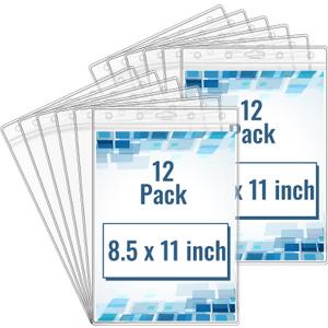 12 Pack Clear Sheet Protectors 8.5" x 11" Waterproof Resealable Zip Page Protectors Heavy Duty Dry Erase Document Holder Plastic Sleeves Protectors for Documents Photos Wall Sign Display