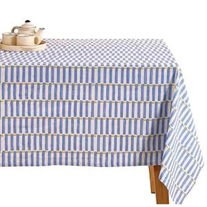 Maison De Blocs 100% Cotton Hand Block Printed, Tablecloth for Kitchen, Dining, Table Cover for Parties, Chritmas, Weddings, Barbecues and Summer picnics Table Cloth (Blue & Yellow, 60" x 90")