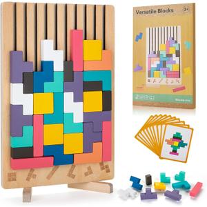 Montessori Wooden Stacking Puzzle Toy, Colored 3D Russian Block Stacking Jigsaw Puzzle Toy, Giant Building Block Board Game Educational Toys for Kids Brain Teasers for Toddlers 3-6 Years