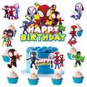 25pcs Spider and His Friends Cake Decorations with 24pcs Cupcake Toppers, 1pcs Cake Topper for Wrestling Birthday Party Supplies