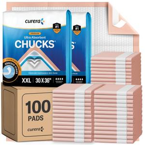 Curera Chucks Premium Disposable Underpads 30x36 [100-Count] Ultra Absorbent Chux Incontinence Bed Pads Disposable Adult with Adhesive Tape, Pee Pads Pet Training Pads XX-Large 30x36 Bulk Pack