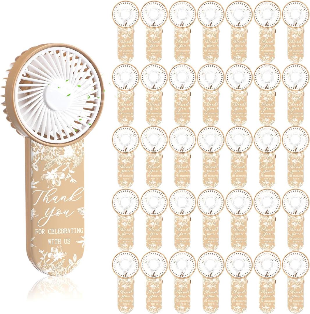 Tujoe 100 Pcs Wedding Handheld Fans for Guests Mini Personal Portable Fans Bulk Thank You for Celebrating with Us Fan for Wedding Bridal Shower Party Favors Summer Travel (Beige Botanical Lace), 4.7*3.9*3.1inch