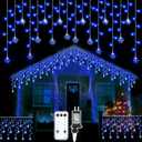 Christmas Snowflake Icicle Lights, 33 ft Outdoor Snowflake Lights with Remote 8 Mode Waterproof 380 LEDs 76 Drops for Curtain Eaves Garden Indoor Outdoor Xmas Home Decor Wedding(Blue)