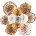 SUNBEAUTY  Hanging Paper Fans Party Carnival Circus Round Pattern Paper Garlands Decoration for Birthday Baby Shower Graduation Summer Party