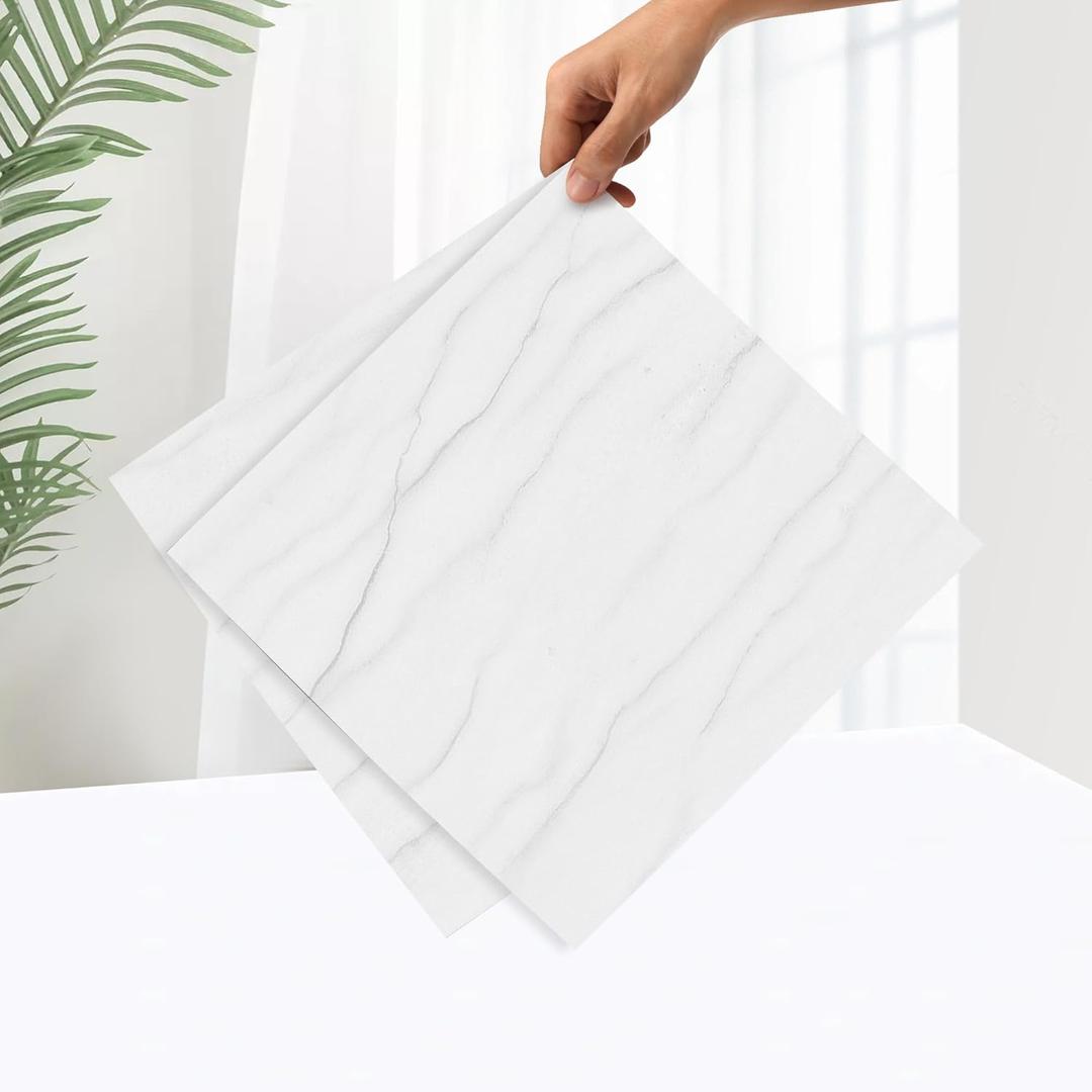 Mable Peel and Stick Vinyl Floor Tiles,60 Tiles - 12" x 12", White Marble Pattern - Self Adhesive Vinfl Flooring DIY for for Kichen, Bathroom, Bedroom, Dining Room, Kitchen(White Marble 60 Sq.Ft)