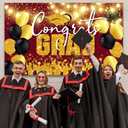 Class of 2025 Graduation Party Decorations, Congrats Grad Backdrop Banner Large Sign Wall Decorations Photography Background Party Supplies, Red and Gold