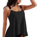 RXRXCOCO Women Tankini Bathing Suits Ruffle High Waisted Swimsuit Plus Size Tummy Control Swimwear 2026 (Black, XL)