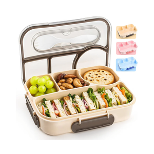 EASYFUN Bento Box Adult, Lunch Box, 4-Compartment Lunch Containers, Drop-Proof, Dishwasher Safe & Made with BPA-Free Materials(Khaki)
