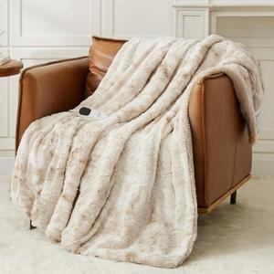 Homemate Heated Blanket Electric Throw - 50"x60" Heating Blanket Throw 1/2/4/6/8 Hours Auto-Off 10 Heat Levels Over-Heat Protection Luxury Faux Fur Sherpa ETL Certification (02 - Ivoy White)