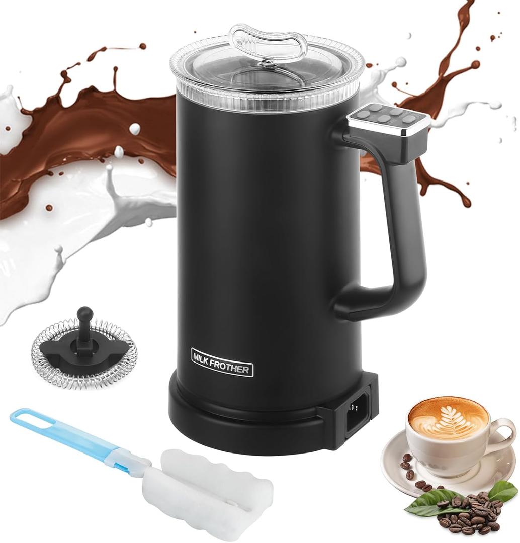 Milk Frother, 4 in 1 Milk Electric Milk Steamer, 500W 11.8oz/350ml Automatic Warm and Cold Foam Maker for Coffee,Latte, Cappuccino, Macchiato, Hot Chocolate, Silent Operation, Black