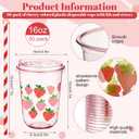 LemonRoad 50 Sets Pink Strawberry Clear Plastic Cups with Lids & Straws 16 oz Party Tumblers for Iced Coffee, Smoothies, Juice & More Cute Disposable Pet Mugs for Birthdays & Gatherings
