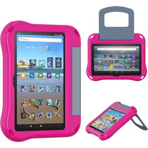 8 Tablet Case for Kids(2022/2020 Release,12th/10th Generation),Incompatible with iPad Samsung,Light Weight Shock Proof Friendly,Foldable Stand at Any Angle,Portable Handle Kid-Proof Case (Pink)
