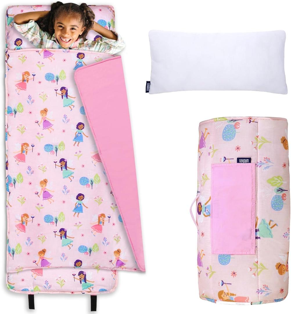 Wildkin Kids Original Nap Mat  Cozy Kids Sleep Mat with Pillow, ideal for School & Travel (Fairy Garden)