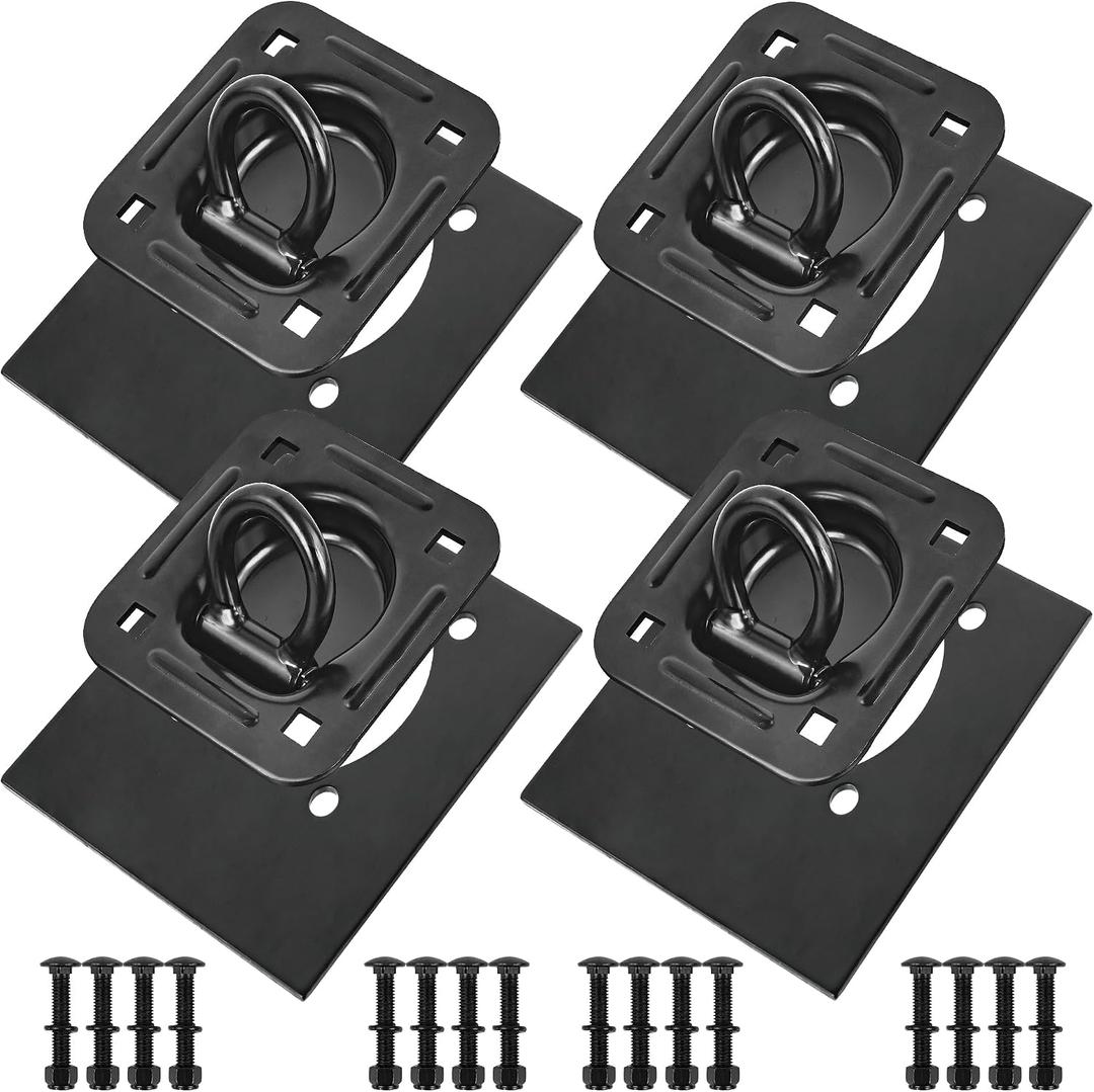 Recessed D Ring Tie Down Anchors 4 Pack (6,000 Lbs), Heavy Duty Trailer Floor Tie Downs and Anchor Points for Securing Cargo, Equipment, ATV, UTV, Truck Black