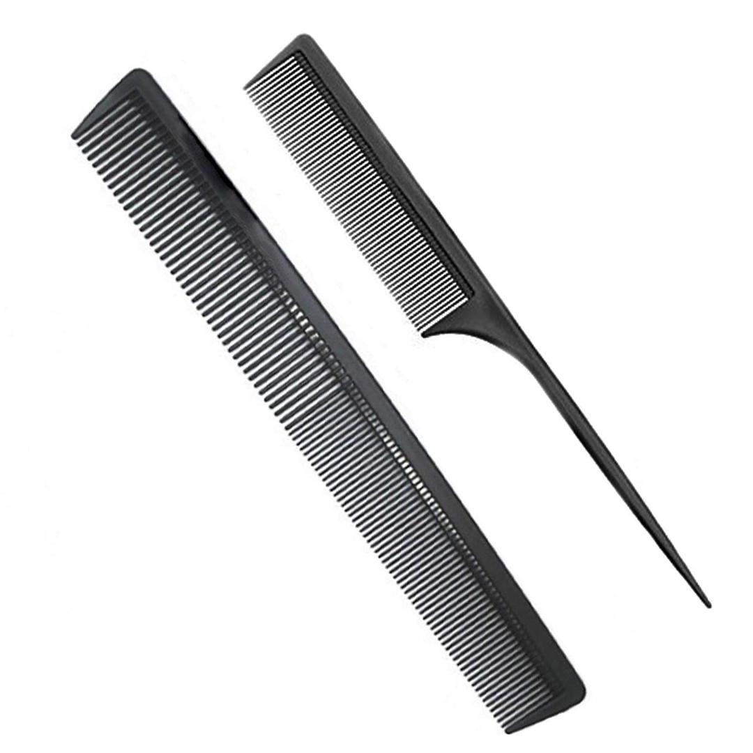 Professional Black Carbon Fiber Teasing Comb, Fine and Wide Tooth Hair Barber Comb For All Hair Types
