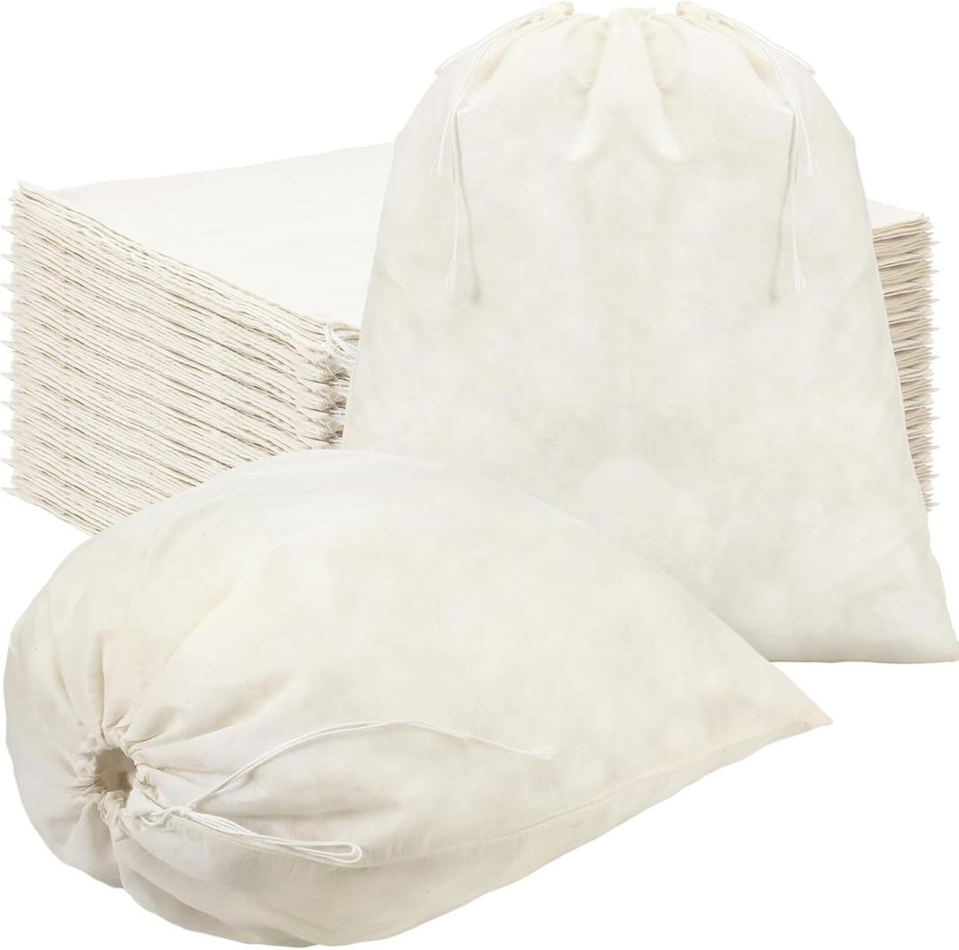 Tatuo 50 Pcs 18 x 20 Inches Cotton Bags with Drawstring Large Reusable Produce Bags Linen Empty Storage Pouches Canvas Fabric Sachet for Cloth Bread Food Storage