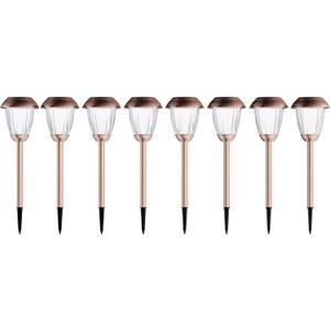 Solar-Powered Outdoor Lights - Set of 8 Stainless-Steel Stake Lights for Gardens, Walkways, Driveways, Landscapes, and Patios by Pure Garden (Copper)