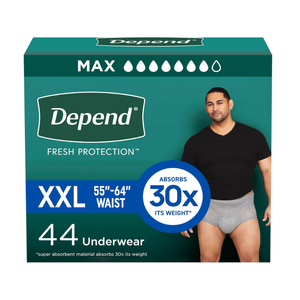 Depend Fresh Protection Adult Diapers, Incontinence Underwear for Men, Disposable, Maximum, ExtraExtraLarge, Grey, 44 Count (2 Packs of 22)