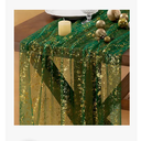 Gold Table Runner Christmas Snow Gauze Sheer Chiffon Cheesecloth Sequin 10FT Glitter Metallic Foil Dining Wedding Birthday Party Fall Winter Anniversary Holiday Centerpiece Table Decor Emerald Green