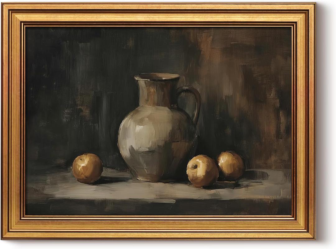 HUARCEY Gold Framed Vintage Wall Art for Living Room, Fruits Painting Prints Shelf Decor for Kitchen, Aesthetic Bedroom Wall Art, Best Gifts for Friends or Family - Ceramic and Fruit 16L x 12W