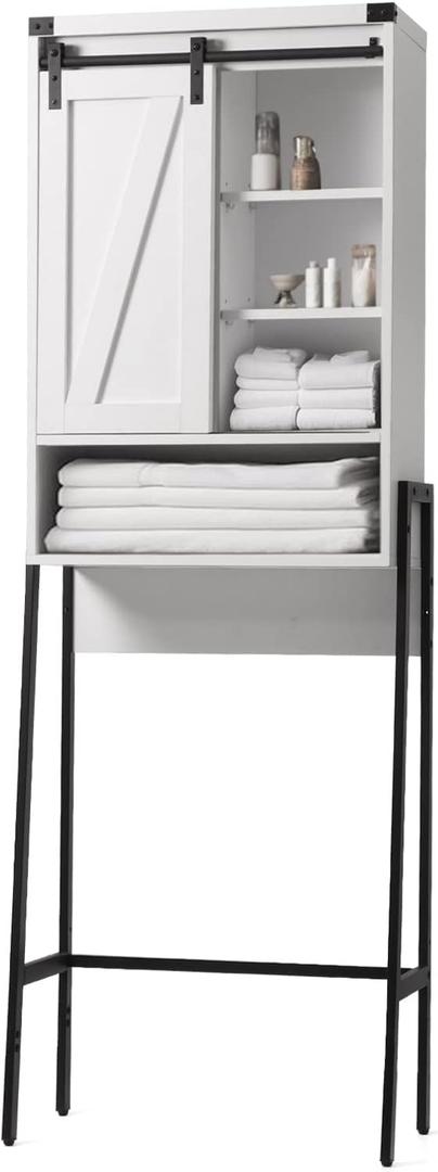 Over Toilet Storage Cabinet with Barn Door & Adjustable Shelves, 24 inches x 10 inches x 67 inches
