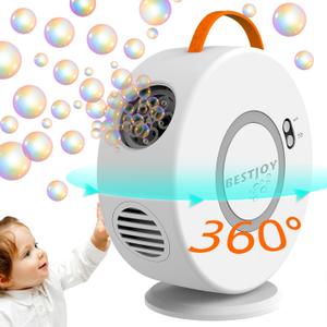 Rechargeable Bubble Machine for Kids Toddlers 1-3, Automatic Rotating Bubble Blower Maker, 2-4-5 Year Old Girl Boy Birthday Gifts Ideas, Electric Bubble Toys for Outdoor Parties, Rotatable 90&360 (White)