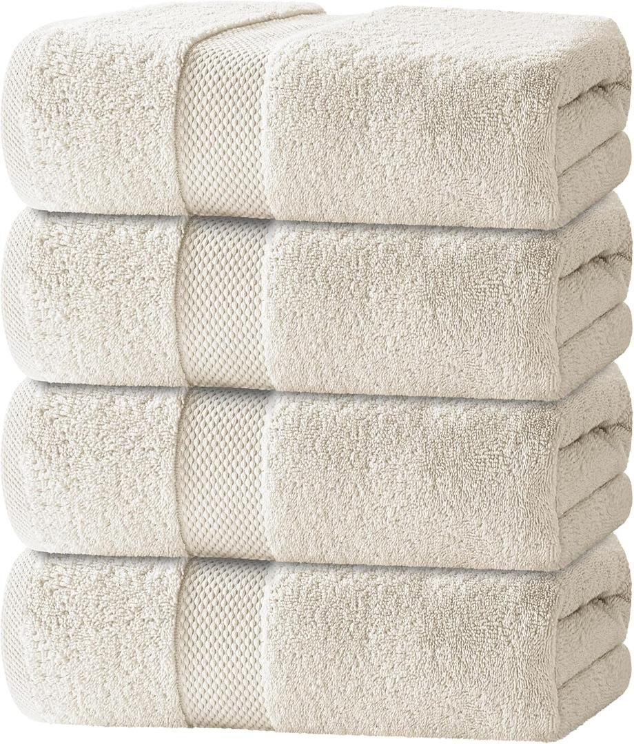 White Classic Luxury Bath Towels Set of 4 Large - 700 GSM Cotton Ultra Soft Bath Towels 27x54 | Highly Absorbent and Quick Dry | Hotel Towels for Bathroom Luxury, Plush Shower Towels, Ivory