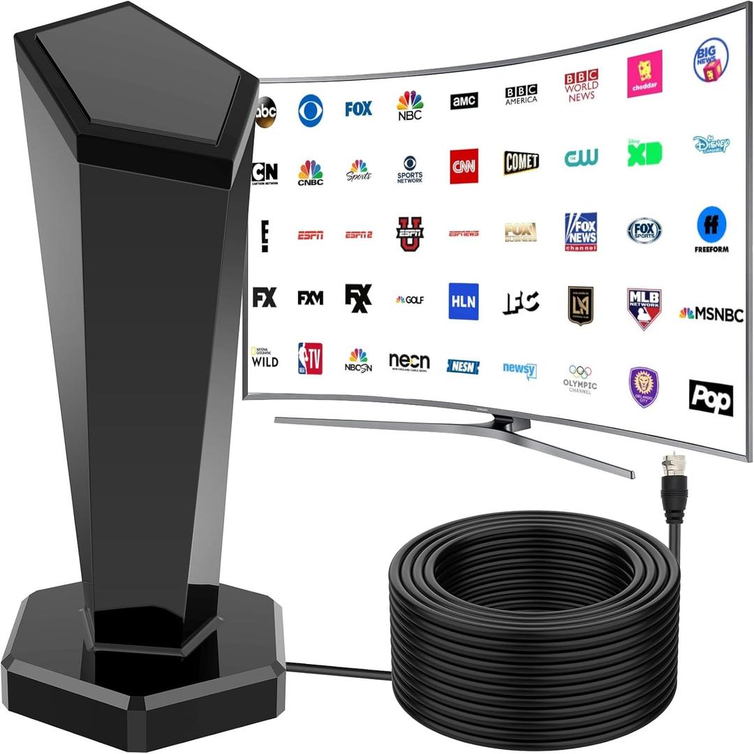 TV Antenna Indoor, Smart TV Antenna with Strong Magnetic Base & 360 Long Range Reception, Supports 4K 1080P Local Channels-10ft Coax Cable