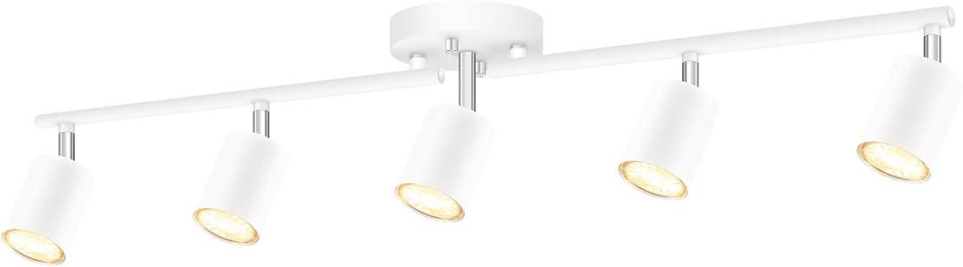 Track Lighting, LED Track Lighting Fixtures Ceiling, White Kitchen Lights for Bedroom, 30" Ceiling Spotlight Kit, 5 Light Wall Light with Rotatable Heads, Kitchen Decor(GU10 Socket, NO Bulb)