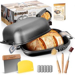 Cloche Loaf Dutch Oven, Pre-Seasoned, 9.5QT, 15.4 LBS Heavy Duty, Non-Stick, Large Bread Loaf Pan, Oval Cast Iron Bread Pan With Lid, Cloche Homemade Loaf Pan, Sourdough Artisan Bread Baking Pan