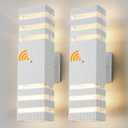 Dusk to Dawn Outdoor Wall Lights 2 Pack, White Front Porch Light Fixture, Anti-Rust Black LED Up and Down Outdoor Lights for House Hallway Garage Entryway