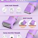 Bikini Trimmer for Women, Tiovara Painless Electric Razors Shaver IPX7 Waterproof Cordless Body Hair Trimmer Pubic Hair Removal with USB Charge Dock for Underarm Leg Arm Body Face Silk Skin (Purple)