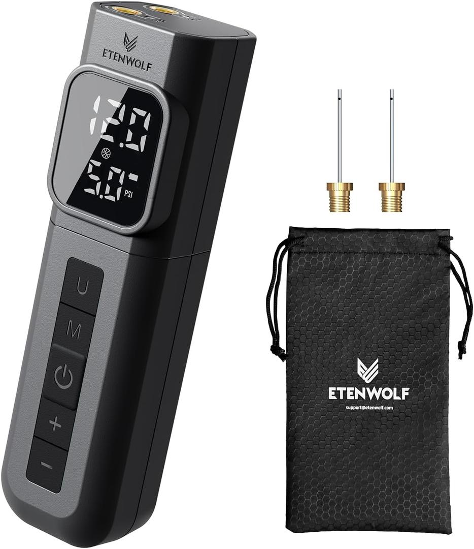 ETENWOLF P200 Electric Ball Pump 2000mAh Sports Air Pump with Digital Pressure Gauge, Fast Inflation & Deflation for Basketball Soccer Volleyball Football (Black)