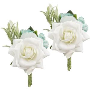 Boutonniere Brooch Flower Bridegroom Groom Men's Boutineer with Pin for Wedding, Prom, Homecoming (white)