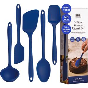 GIR 5-Piece Silicone Kitchen Utensils Set, Non-Toxic Cooking Utensils for Cooking and Baking, Heat Resistant, Food Grade, Dishwasher Safe Rubber Spatula, Ladle, Spoon - Royal Blue