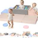 CAMELUS Climbing Toys for 1 Year Old, Baby Foam Climbing Blocks with Large Ball Pit for Toddlers, 7-Piece Soft Play Set, Indoor Climber Crawl Activity Play, Birthday (Balls not Included)