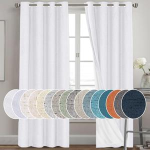 PrinceDeco Linen Curtains Blackout Drapes for Bedroom/Living Room White Blackout Curtains 96 Inches Long Room Darkening Drapes 2 Panels Set Energy Saving with Thermal Insulated Liner,Pure White