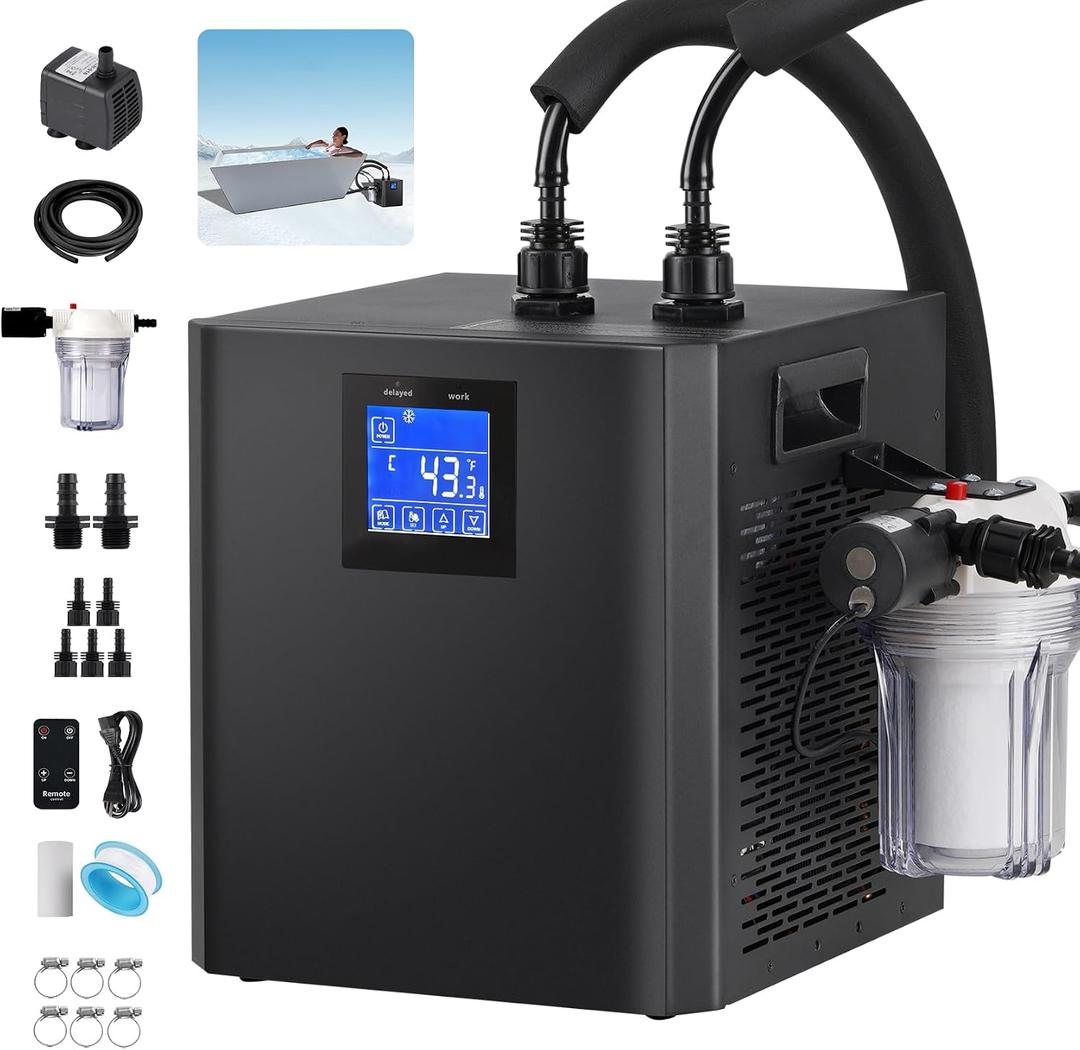 Ice Bath Water Chiller, 1/3HP Cold Plunge Chiller with External Filter, Filter pad, and Pump, Remote Control Water Chiller, for Home and Professional Use