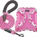 HHaapaw Dog Harness with Leash Set, No Pull Adjustable Reflective Step-in Puppy Harness with Thickened Padded Vest for Extra-Small/Small Medium Dogs (Pink)