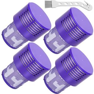 V10 Replacement Filters - 4 Pack for Dyson V10 Cyclone Series, Absolute, Animal, Total Clean, SV12 - Includes 1 Clean Brush
