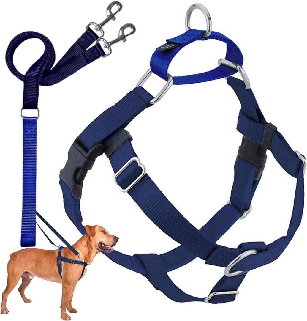 2 Hounds Design Freedom No Pull Dog Harness, Adjustable Harness and Leash Set, Easy Walking & Comfortable Control, Solid Colors, Made in USA, 5/8" SM, Navy