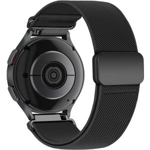 Magnetic Elastic Bands for Samsung Galaxy Watch 7/6/5/4/FE 40mm 44mm/Galaxy Watch 6 Classic 43 47mm/5 Pro 45mm/4 Classic 42 46mm/Active 2, 20mm Wristband Stretchy Nylon Sport Strap Men Women (01-Black black line)