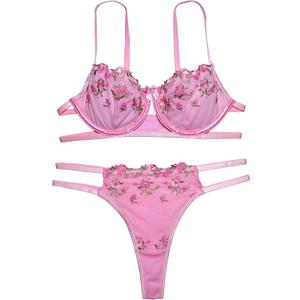 2 Piece Sexy Lingerie for Women, Embroidered Push Up Bra and Panty Set,Cut-Out Lingerie Set for Women (Small, Blush Pink)