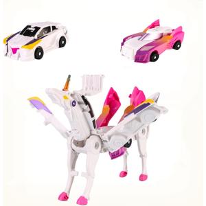 Magnetic Transforming Cars Toy, Collision Transforming Car Robot Toys, Automatic Deformation of Magnetic Connections Racing Car Set for Girls Age 3-6 Years Old Party Birthday (Pink A)