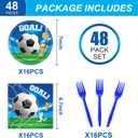 3 x 48Pcs Soccer Birthday Party Decorations for 16 Guests,Soccer Game Theme Party Plates and Napkins Forks for Kids Baby Shower Birthday Supplies Set (blue and green)