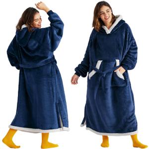 Bedsure Wearable Blanket Hoodie, Cozy Long Hooded Blanket Sweatshirt as Mothers Day Hoodie Gifts for Mom Women, Standard, Navy (Adult)