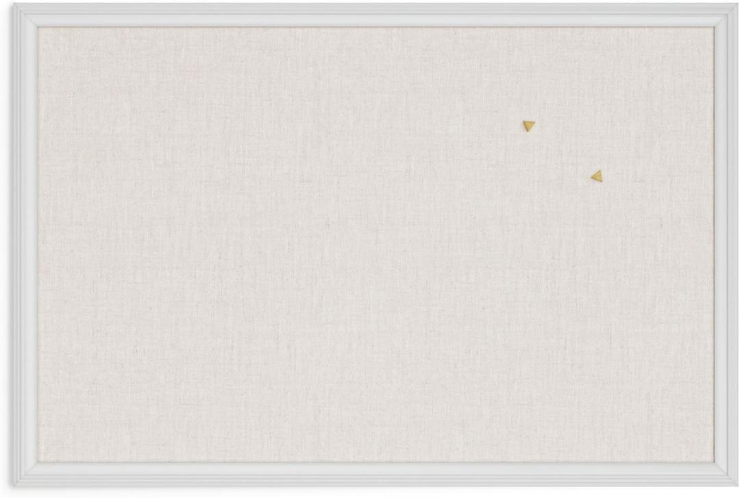 U Brands Farmhouse Linen Bulletin Board, 30"x20", White Wood Style Frame, Includes Push Pins