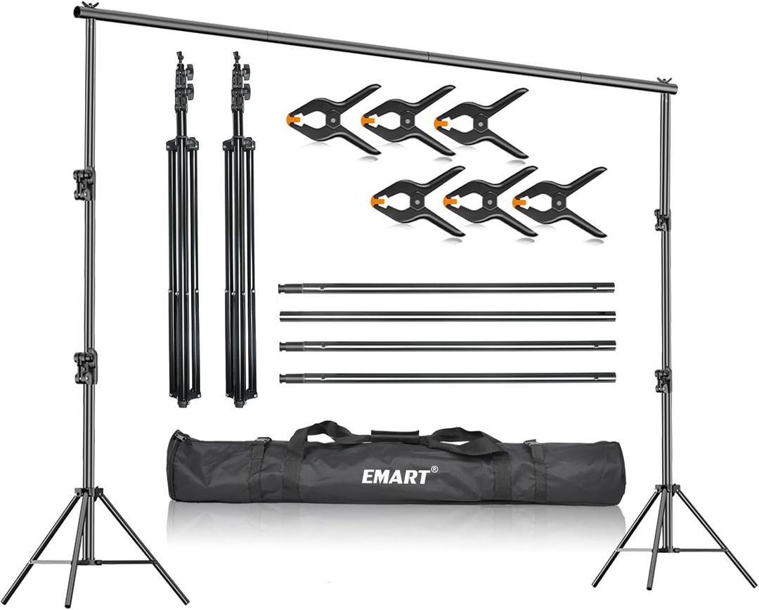 EMART Heavy Duty Background Stand, 9.2 x 10ft Adjustable Backdrop Support System Kit with Carry Bag for Photography (10ft x 9.2ft)