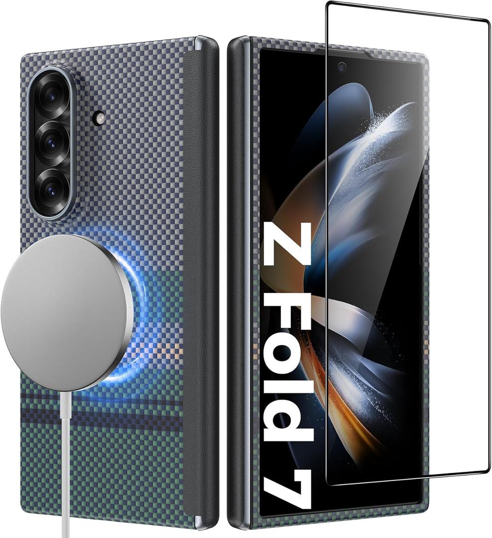 BENKS for Samsung Galaxy Z Fold 7 Case with Screen Protector, MagSafe-Compatible Kevlar Case, Hinge Protection Shockproof Magnetic Phone Case for Z Fold 7, Aurora ArmorAir Grand Combo